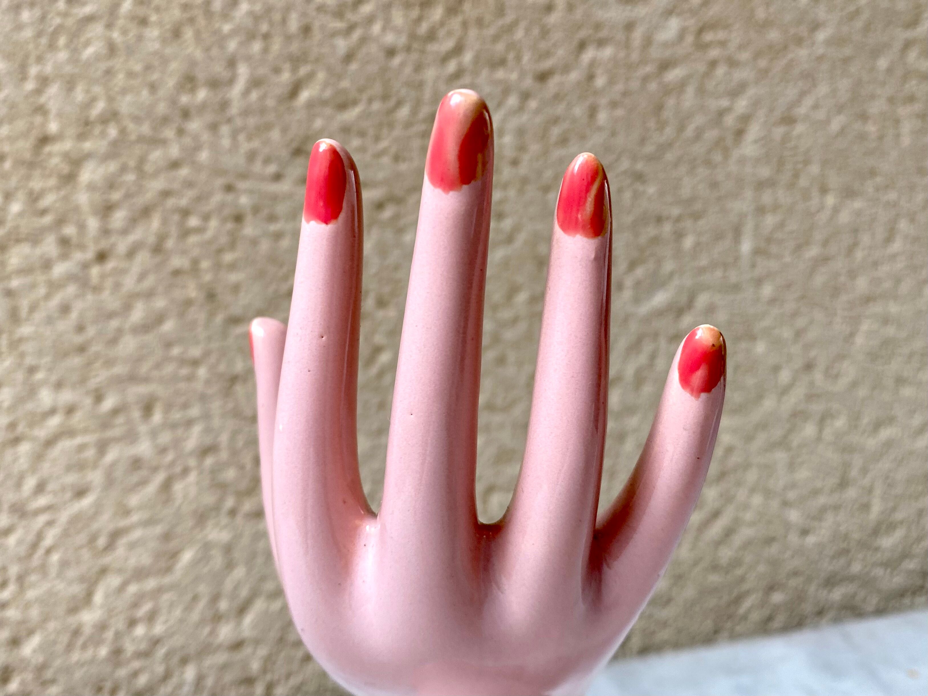 Vase baguier hand ceramic vintage pink 70s