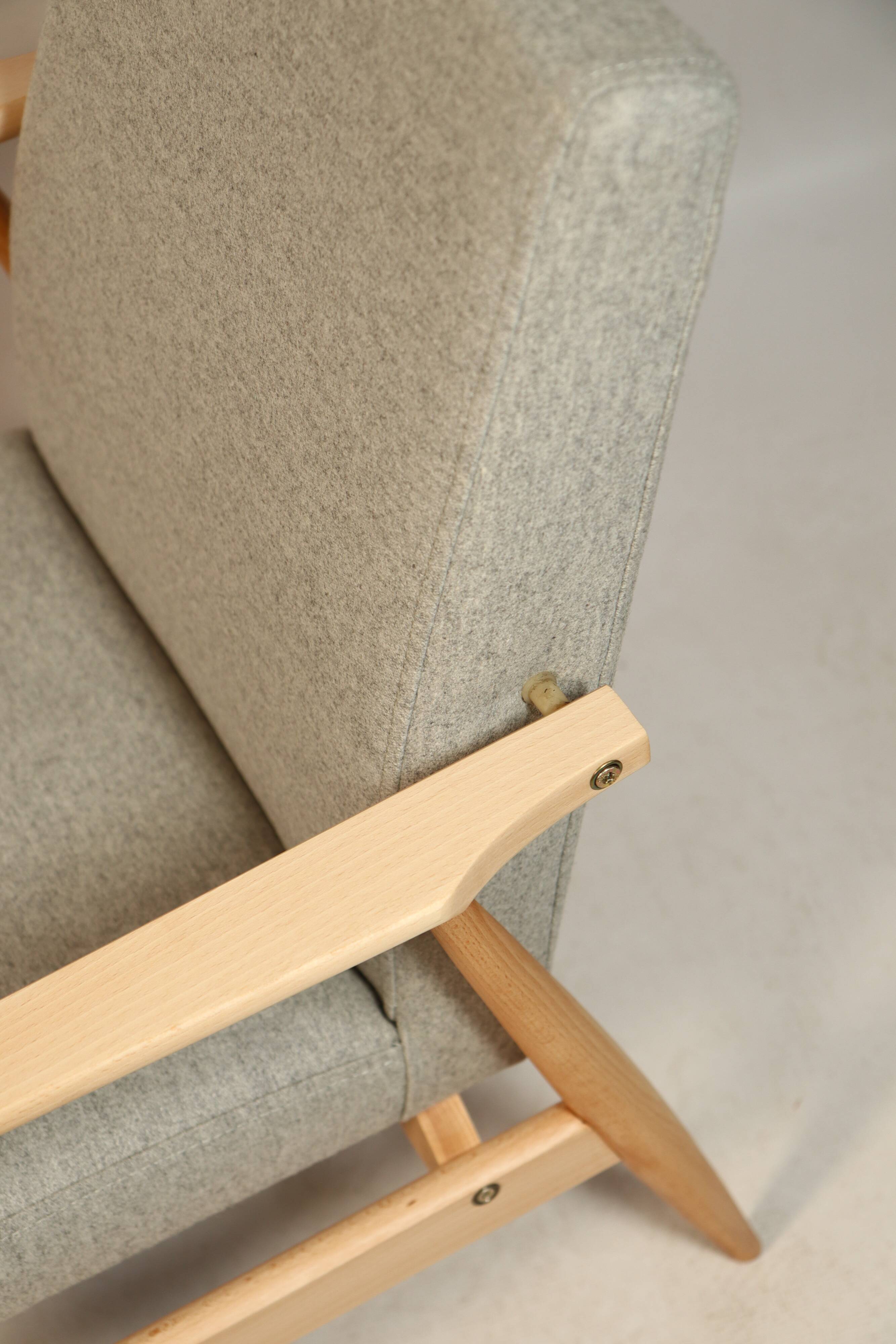 Fauteuil Vintage Gris Clair Design Scandinave Revêtement Laine