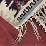 Antique 1900s Burgundy Kilim Rug, Square Wool Flatweave Carpet 143 x 161 cm