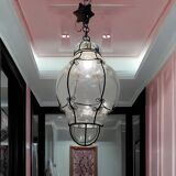 Large Murano Glass Wrought Iron Light Pendant 1950’s