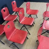 Set of 12 Galvanitas S30 raspberry red and grey steel chairs from the 70s