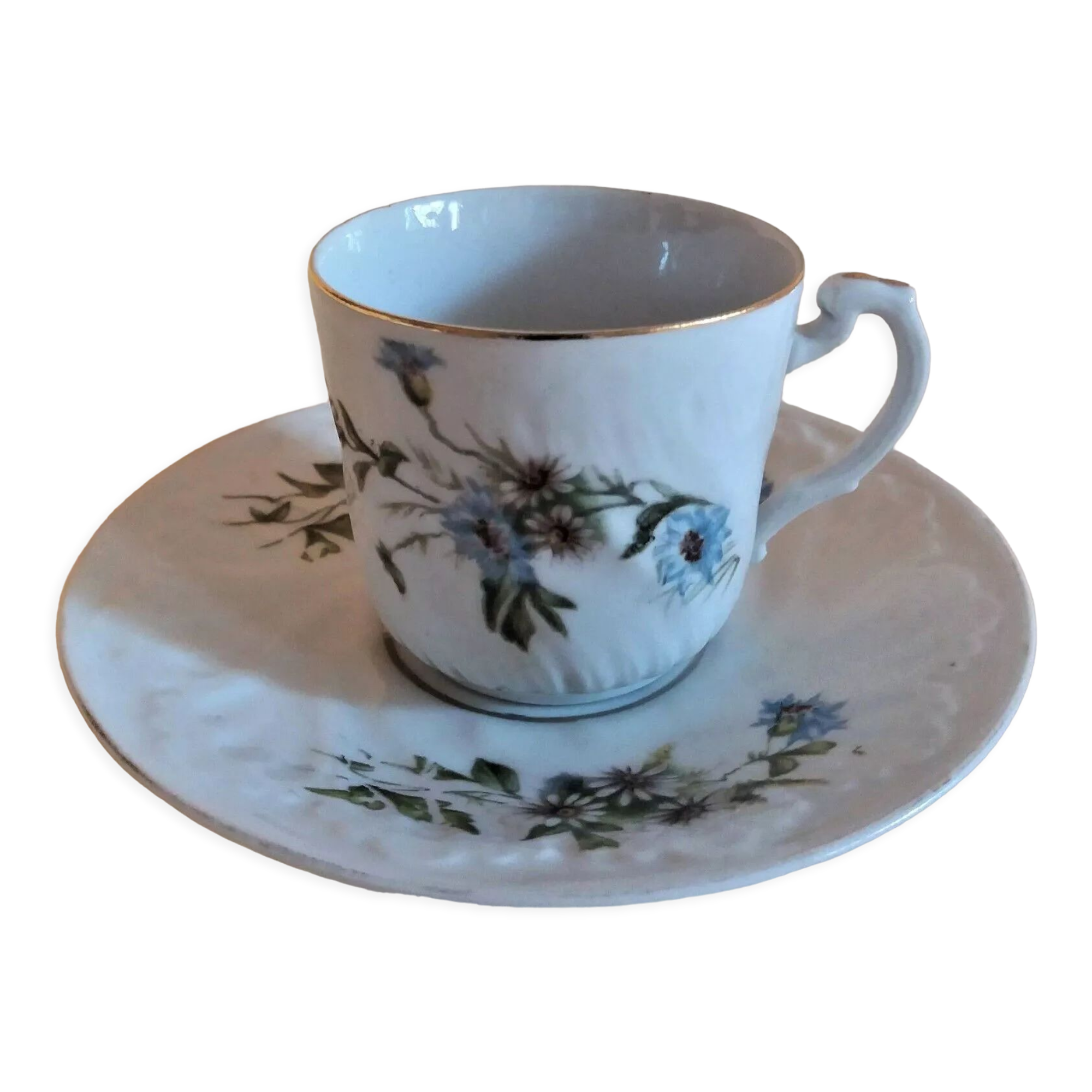 Porcelain cup and sub-cup decorated with daisies 1900