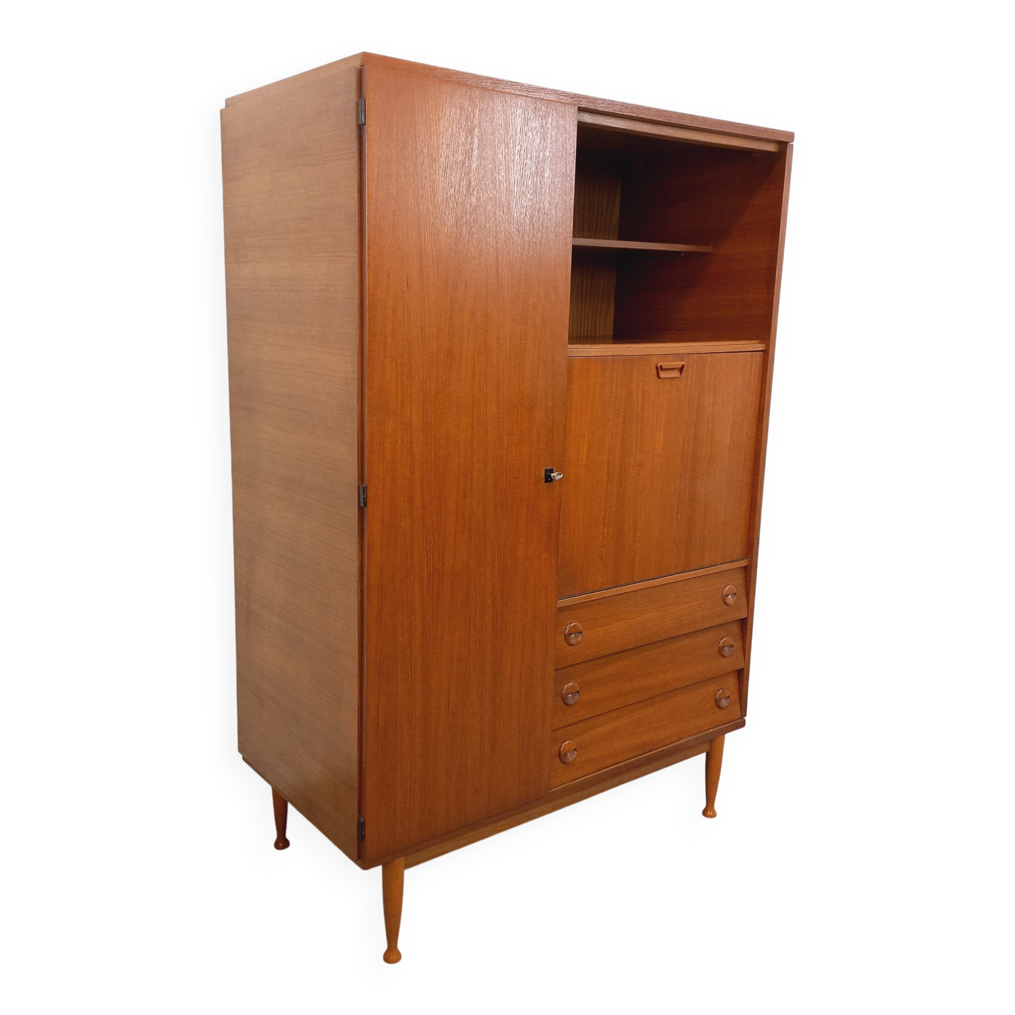 Vintage Scandinavian-style teak secretary cabinet