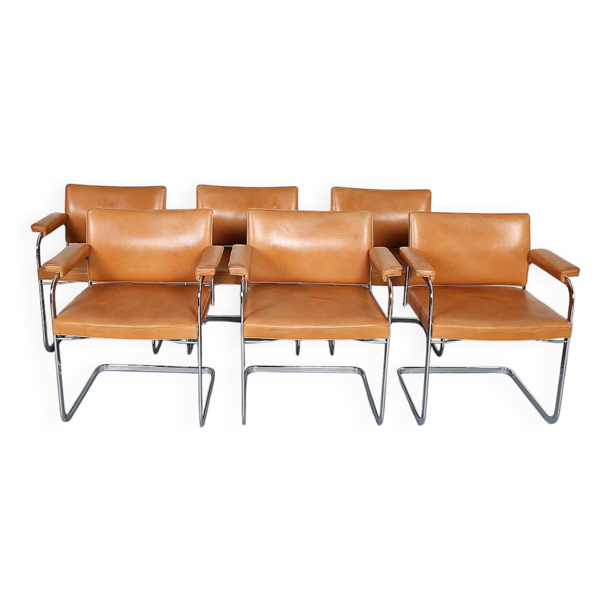 Set of 6 De Sede RH 305 Dining Chairs by Robert Haussmann in Cognac Leather