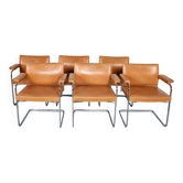 Lot de 6 chaises de salle à manger De Sede RH 305 de Robert Haussmann en cuir cognac