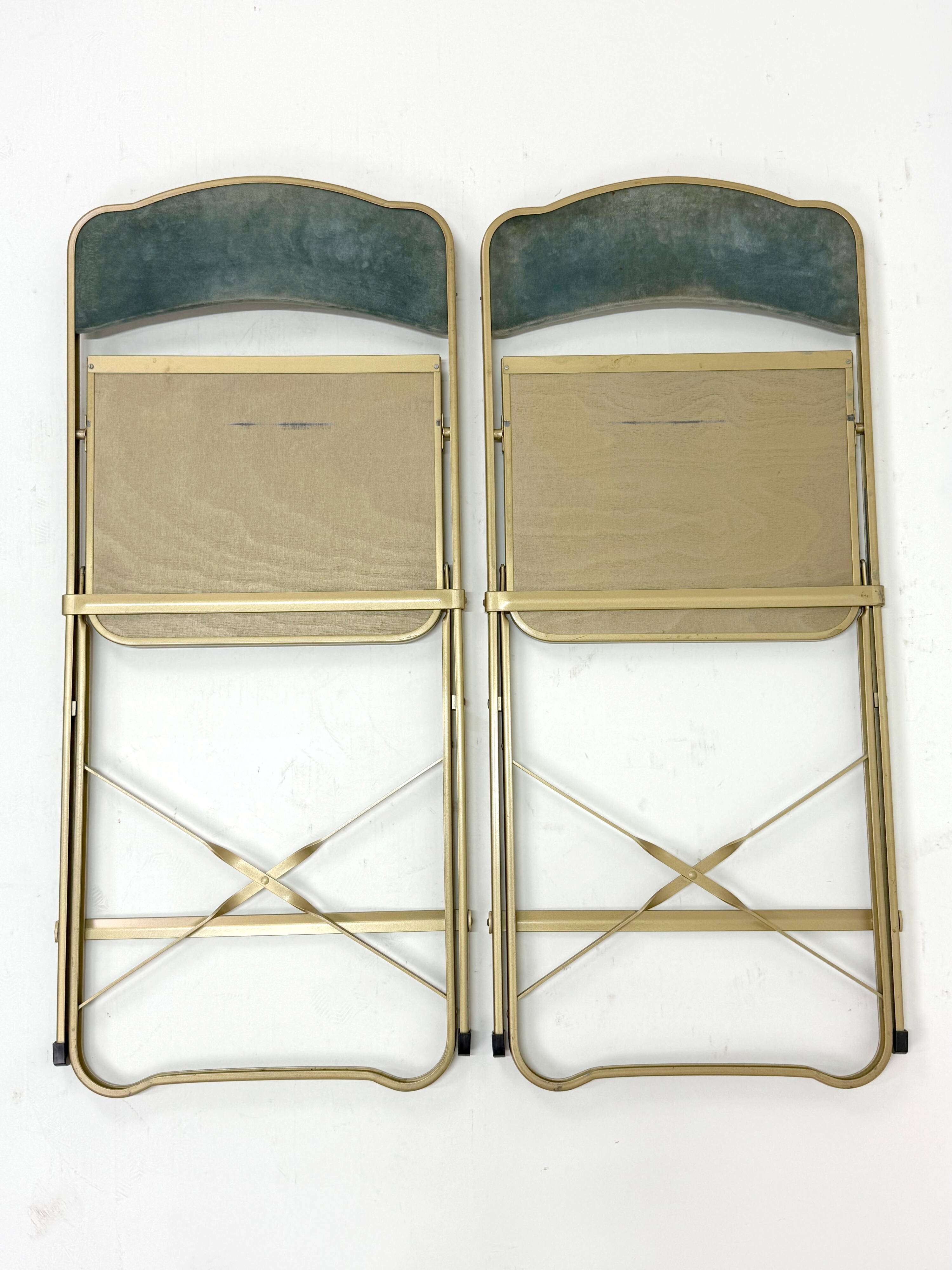 Old pair of chaisor folding chairs - metal & velvet - vintage 60's 70's