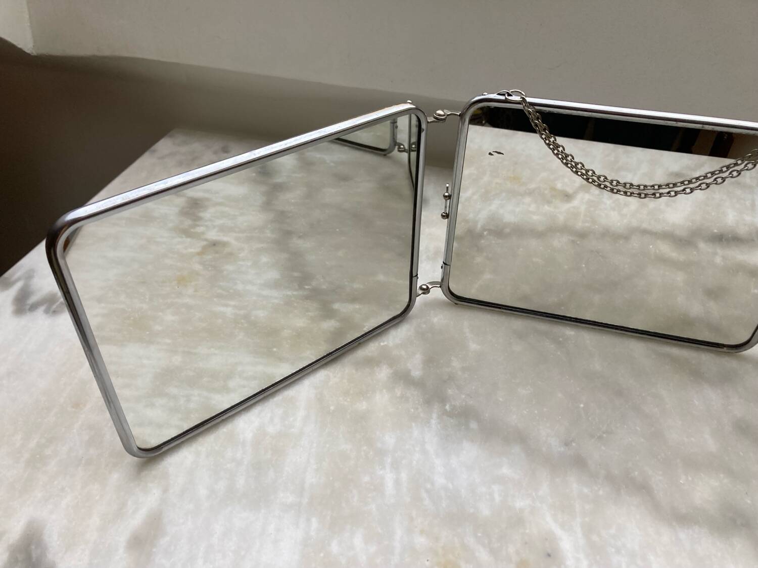 Vintage horizontal triptych barber mirror