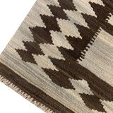 Geometric Subtle Wool Kilim Rug, Handwoven Cream & Brown Floor Covering