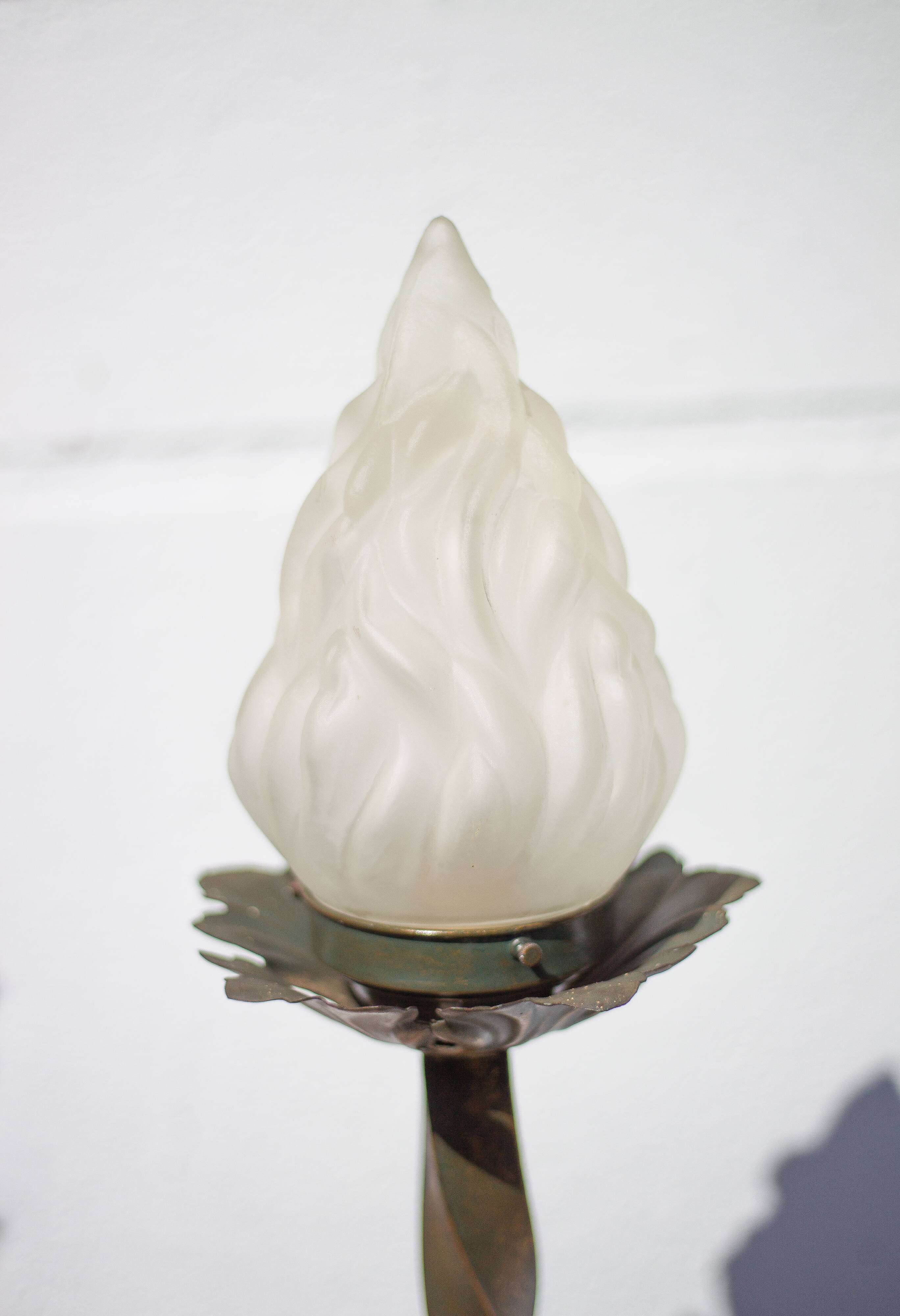 Wrought iron globe flame wall torch lamp, vintage wrought iron wall light, medieval