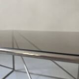 Table basse design en verre fumé et chrome par Max Sauze collection Isocèle, 1970