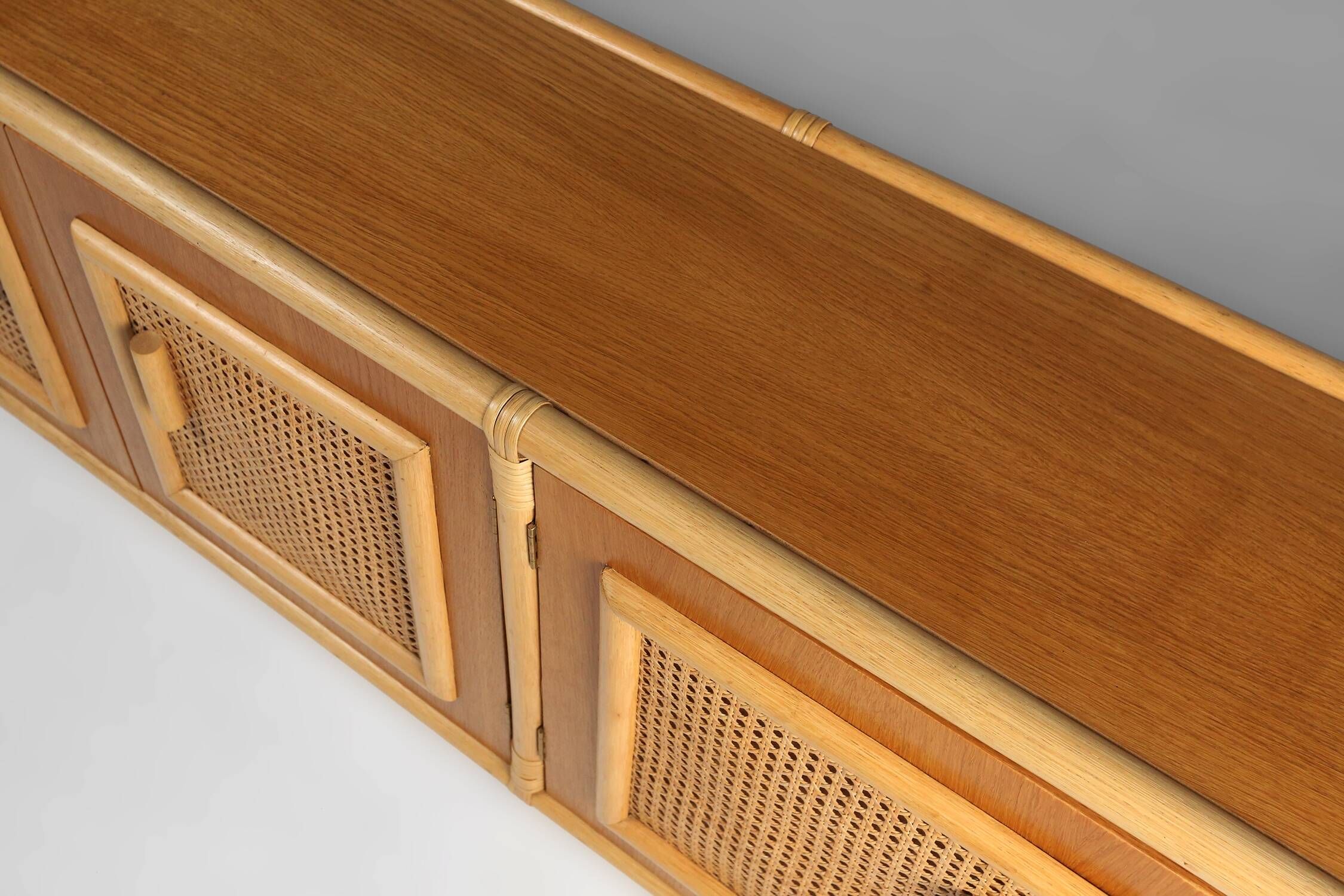 Four-door buffet in rattan and wood, France, 1960s