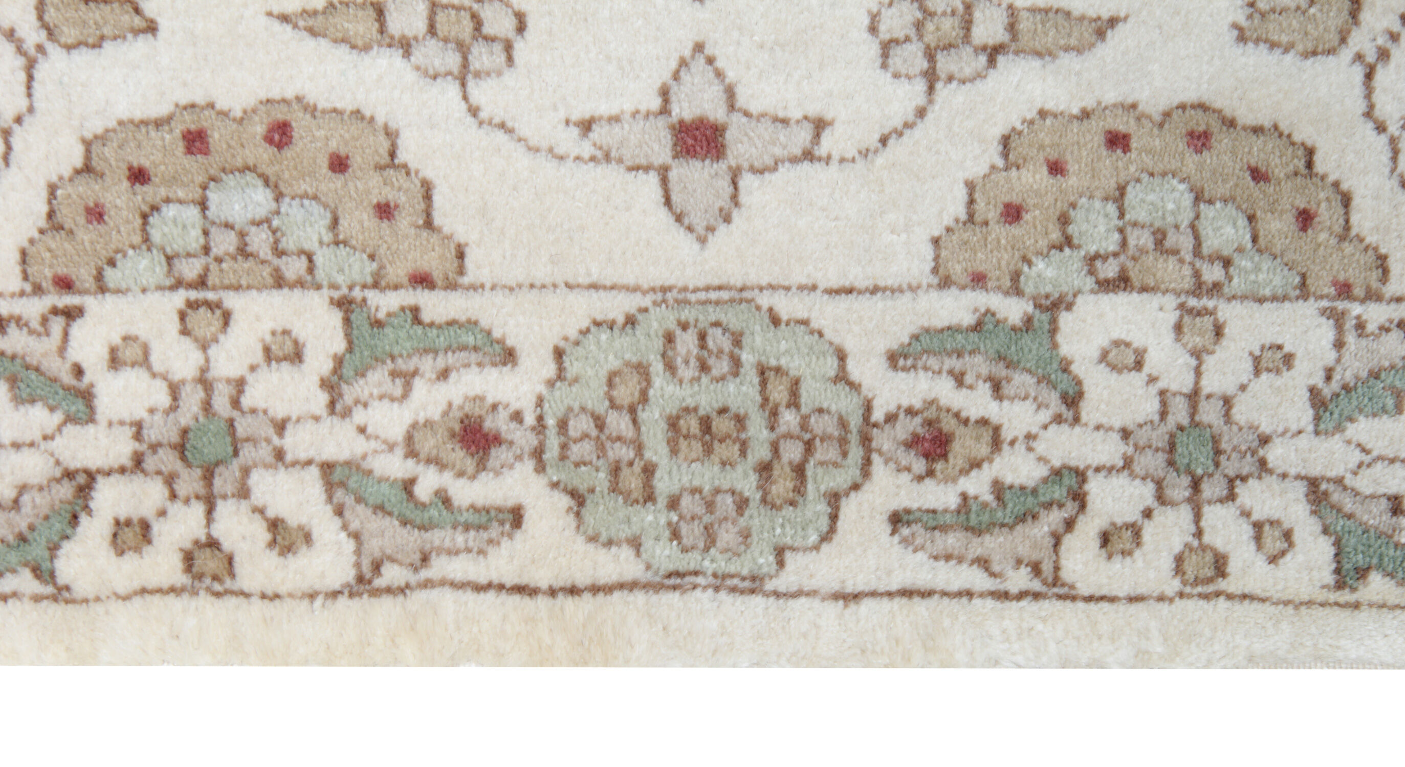 Handmade Ziegler Wool Rug, Cream and Green Wool Runner Rug- 80x185cm