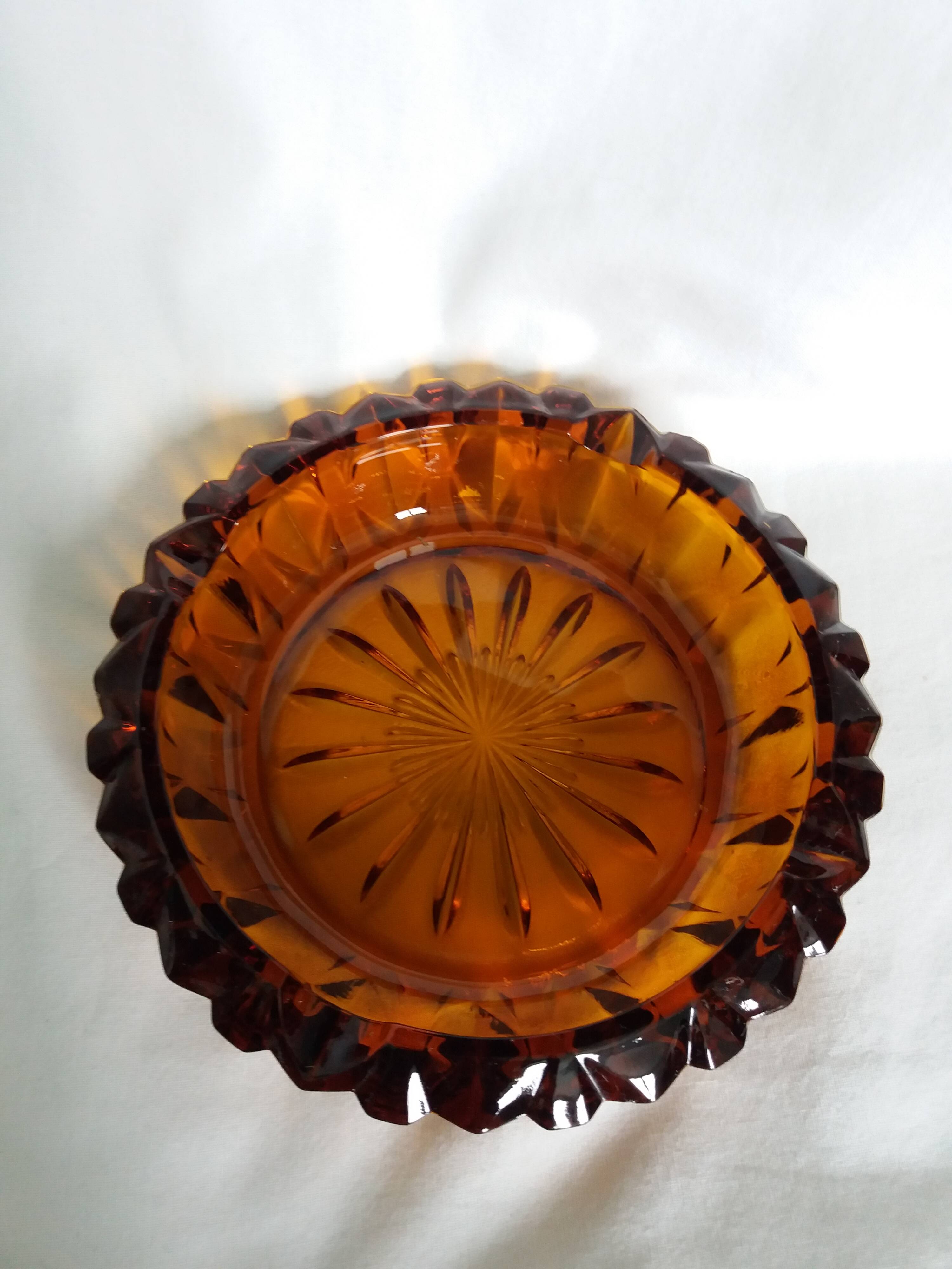 Amber glass ashtray