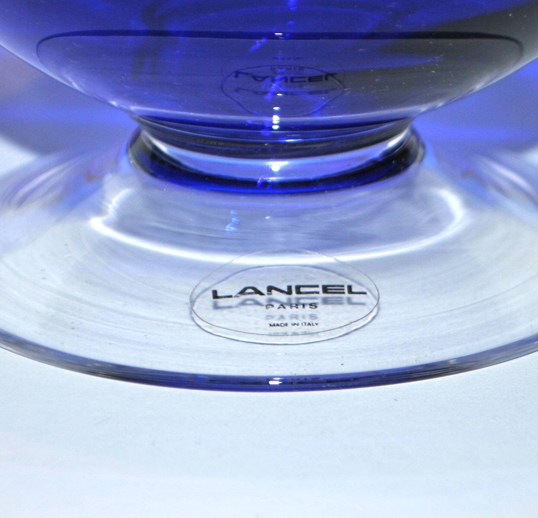 Vintage blue crystal salad bowl from the lancel paris brand