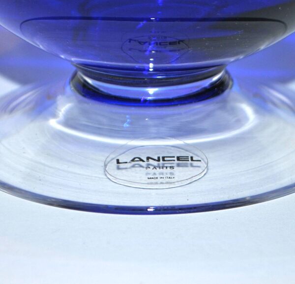 Coupe saladier vintage en cristal bleu de la marque lancel paris