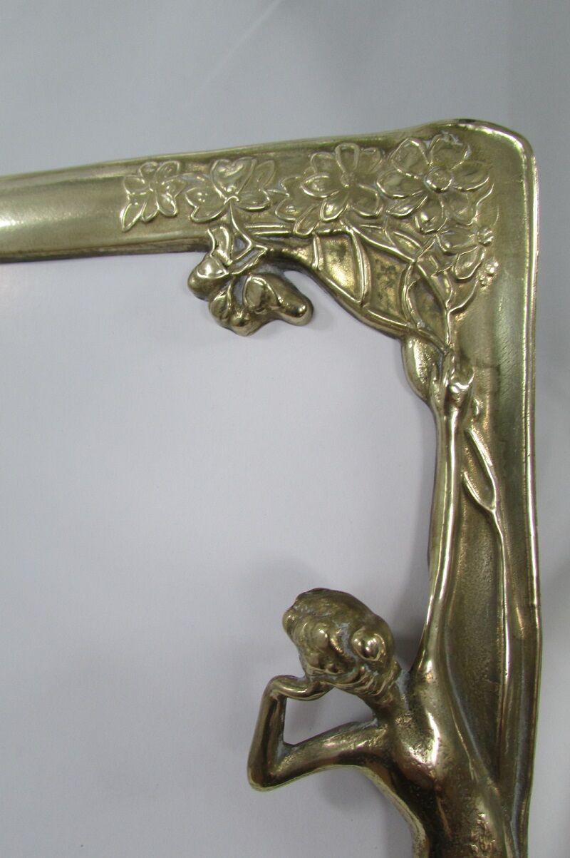 Tilting table mirror and art nouveau photo holder in bronze