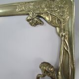 Tilting table mirror and art nouveau photo holder in bronze