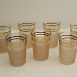 7 pink and gold vintage glass liquor glasses