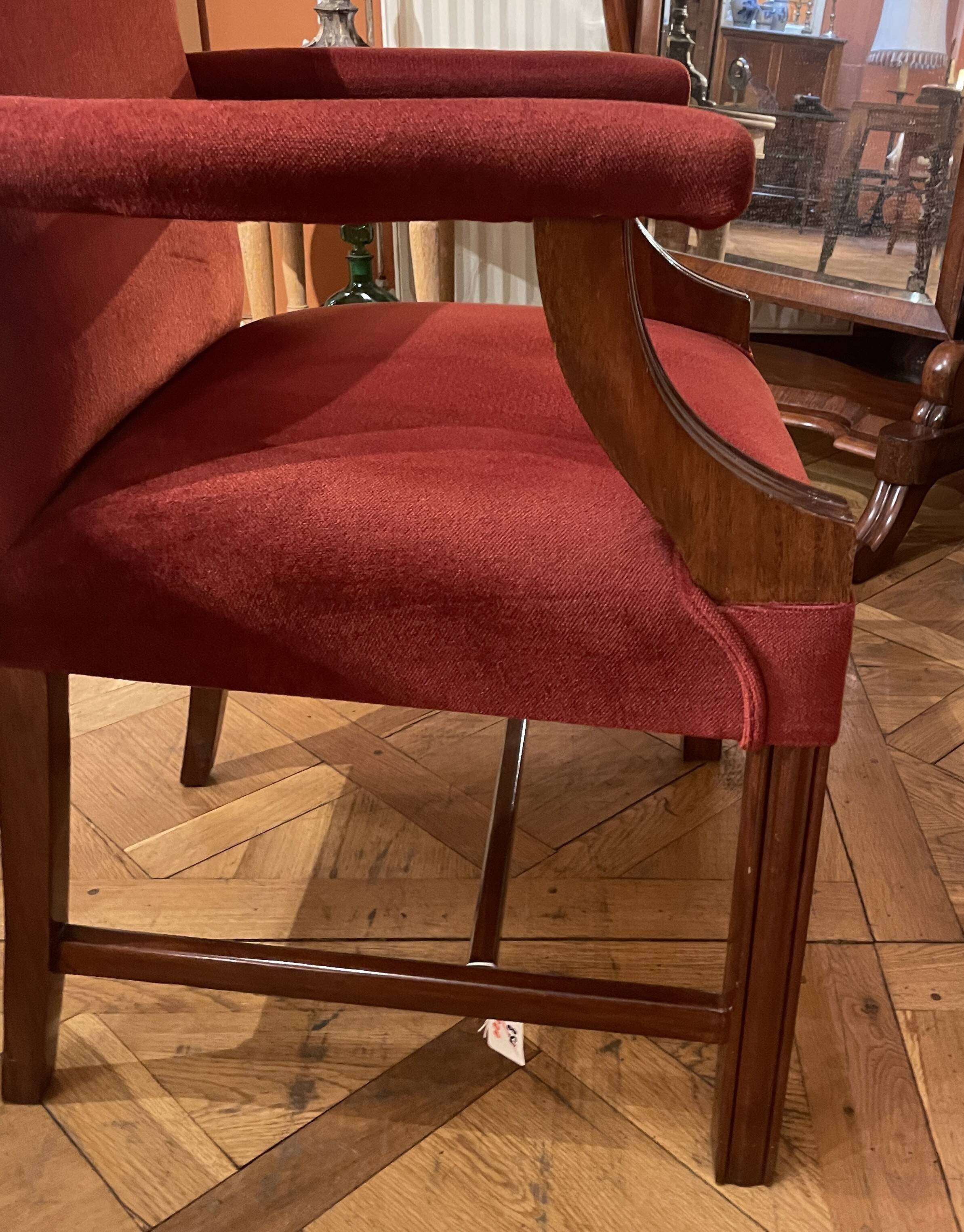fauteuil de bureau en acajou et velours rouge