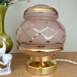 Lampe à poser globe vintage art déco en verre rose et doré