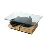 Panther coffee table on stone base and glass tablet