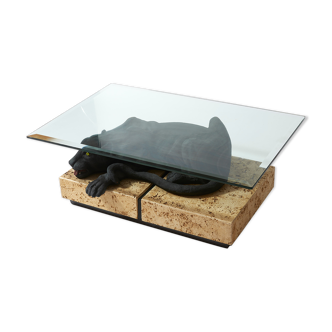 Panther coffee table on stone base and glass tablet