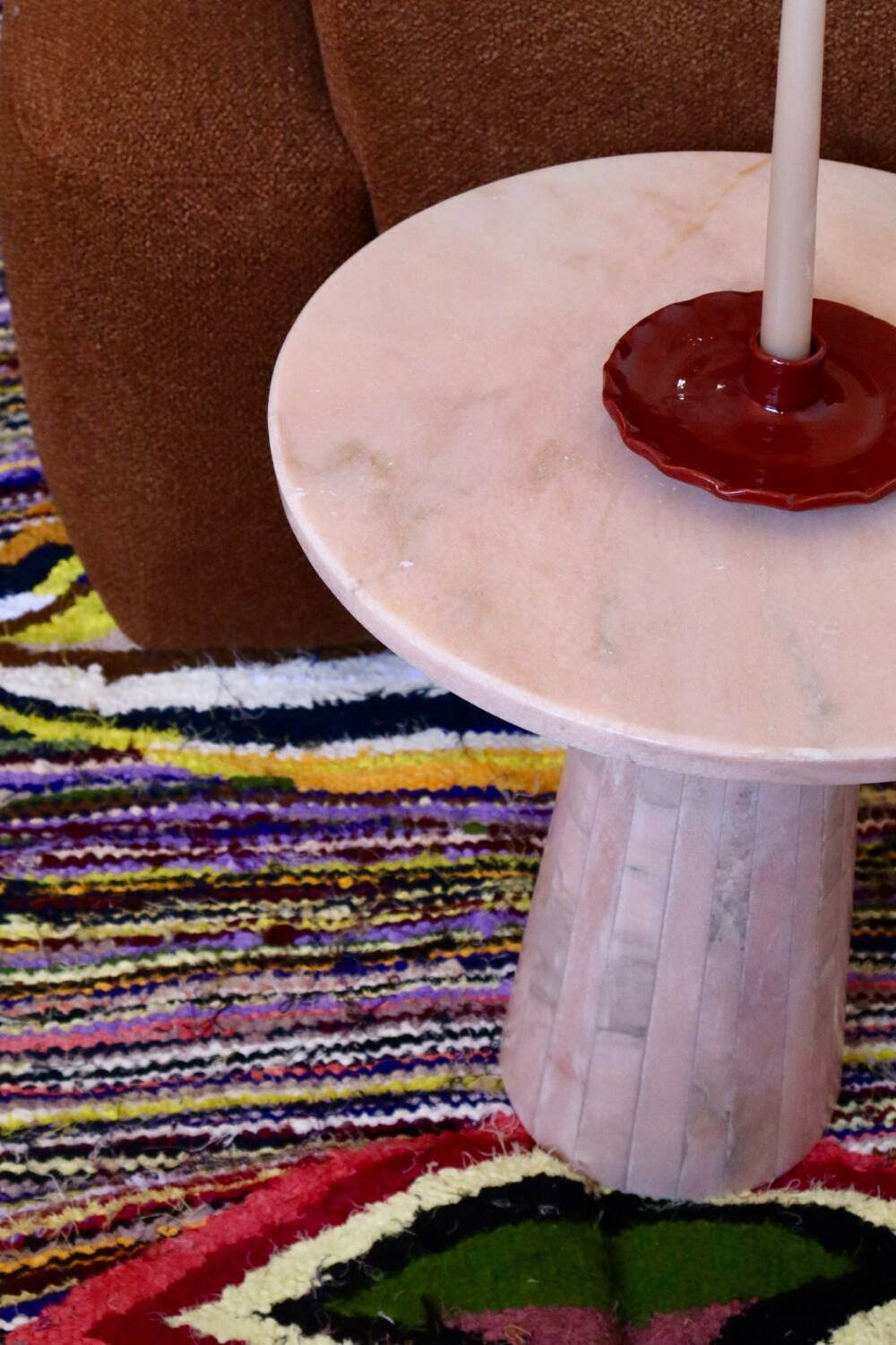 Minimalist natural pink marble side table