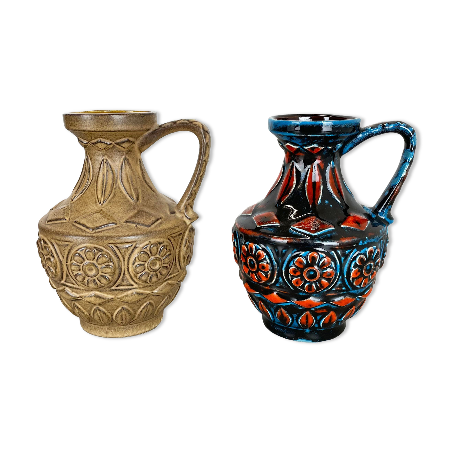 Set of 2 Multi-Color Fat Lava Op Art Pottery Vase by Bay Ceramics Germany, 1960s