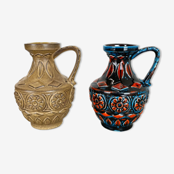 Ensemble de 2 vases multicolores en poterie Fat Lava Op Art par Bay Ceramics Allemagne, années 1960