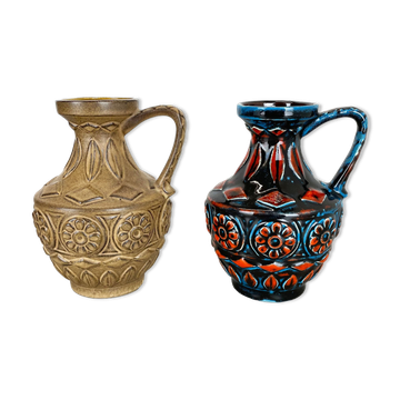Set of 2 Multi-Color Fat Lava Op Art Pottery Vase by Bay Ceramics Germany, 1960s
