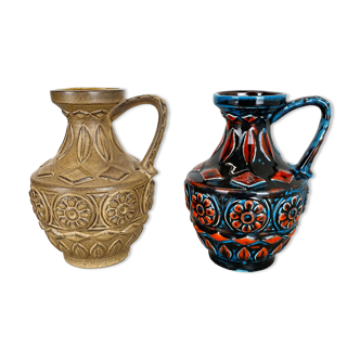 Ensemble de 2 vases multicolores en poterie Fat Lava Op Art par Bay Ceramics Allemagne, années 1960