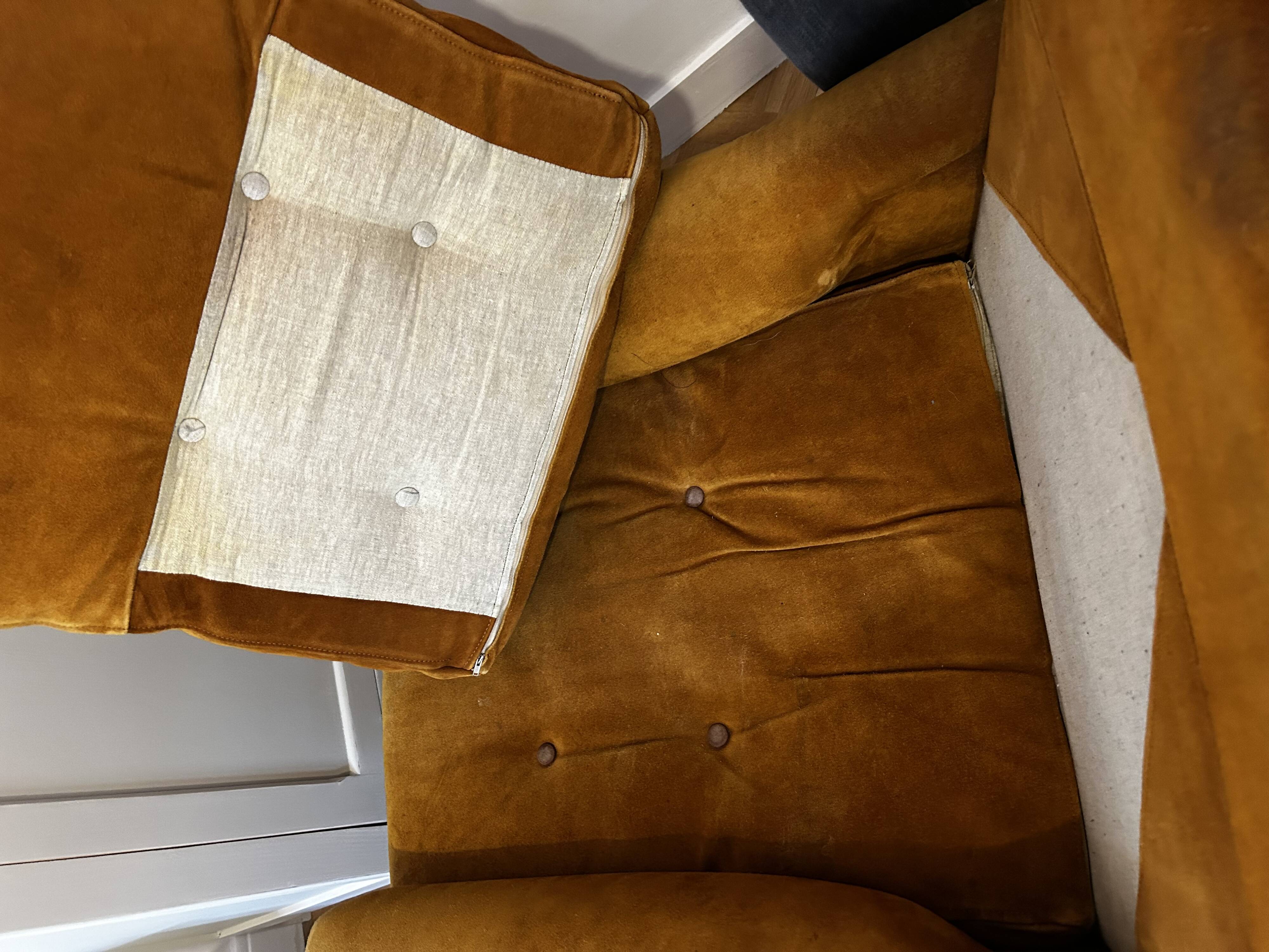 1970s yellow suede armchair