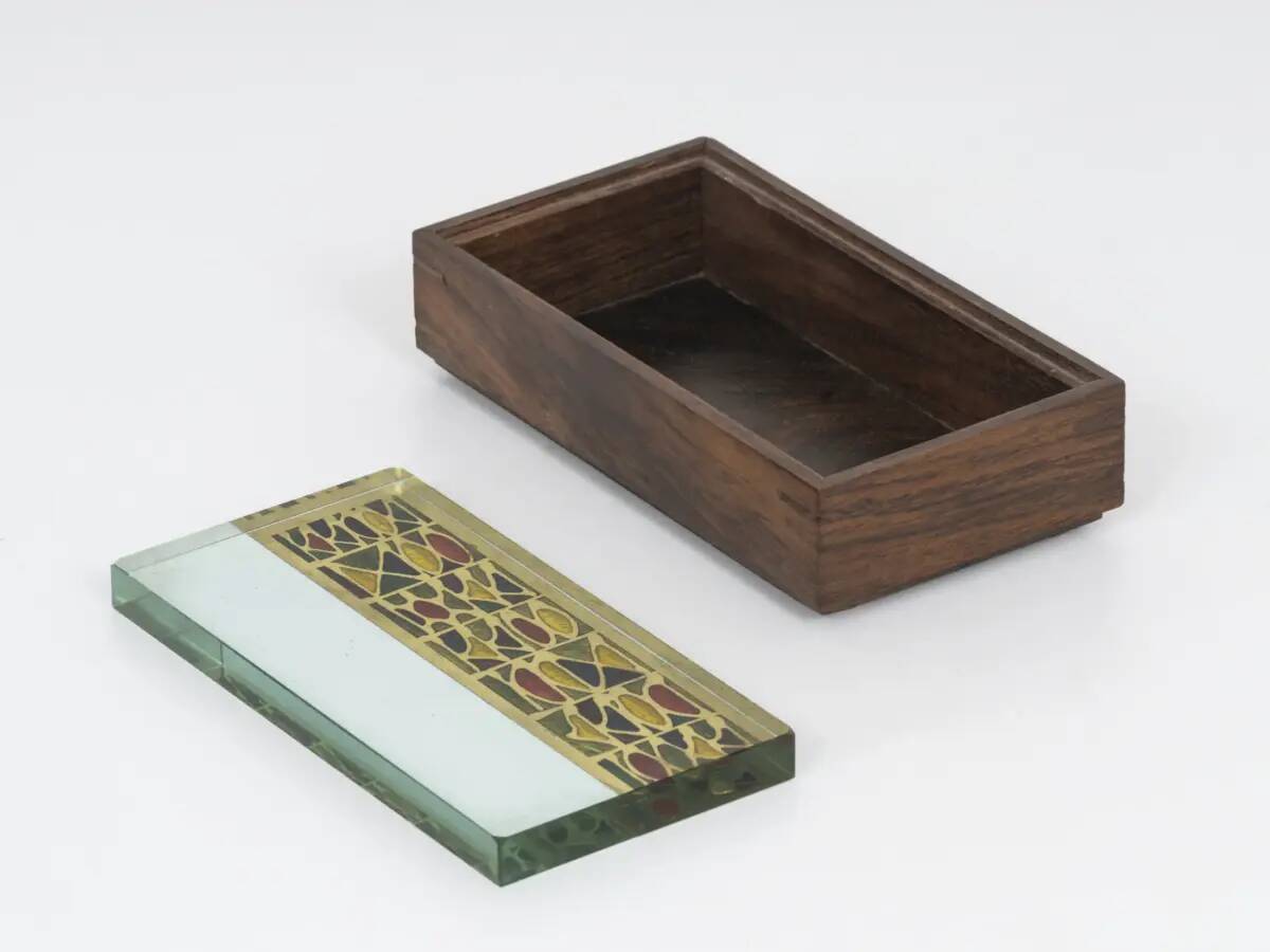 Erwin Burger wood box with crystal lid, Burger Kunstglas, 1950s