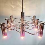 Chromed metal chandelier, design Gaetano Sciolari, 70s