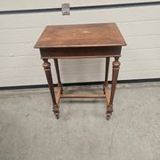 Antique dressing table with floral marquetry and integrated mirror.
