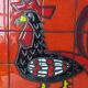 Rooster on vintage enameled ceramic wall plate 50/60s. 50x30cm B667