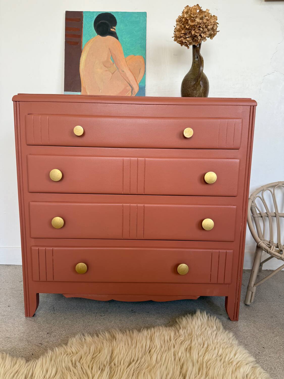 Commode vintage bois terra cotta art déco