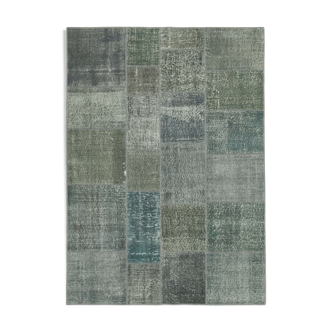 Handmade oriental contemporary 171 cm x 239 cm grey patchwork carpet