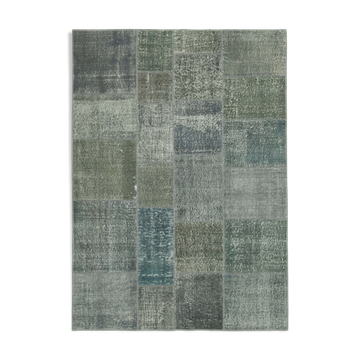 Handmade oriental contemporary 171 cm x 239 cm grey patchwork carpet