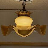 Draped tulip pendant in caramel opaline & brass – Vintage
