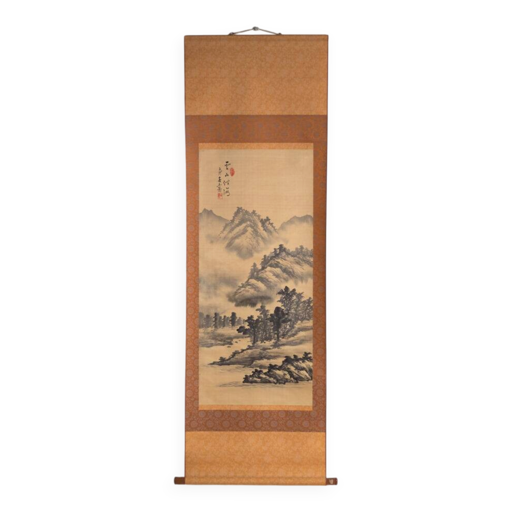 Kakejiku, ancient Japanese landscape in ink on paper – Japan, around 1900.