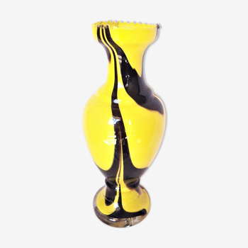 Blown glass vase from the 60s, bright yellow and black