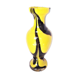 Vase en verre soufflé des années 60, jaune vif et noir