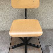 Chaise atelier métal noir avec assise & dossier bois réglable style vintage