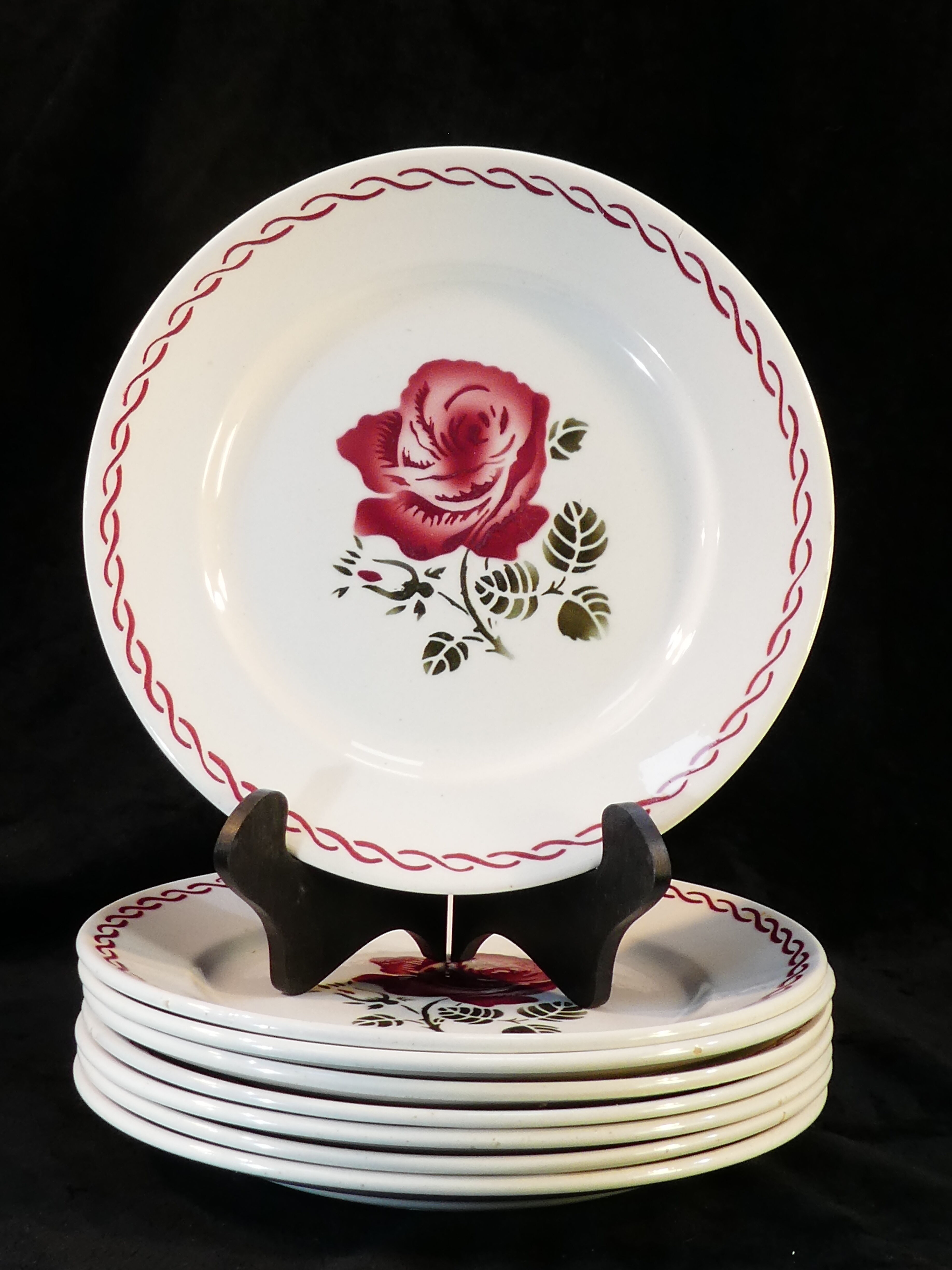 8 flat plates badonviller rose red