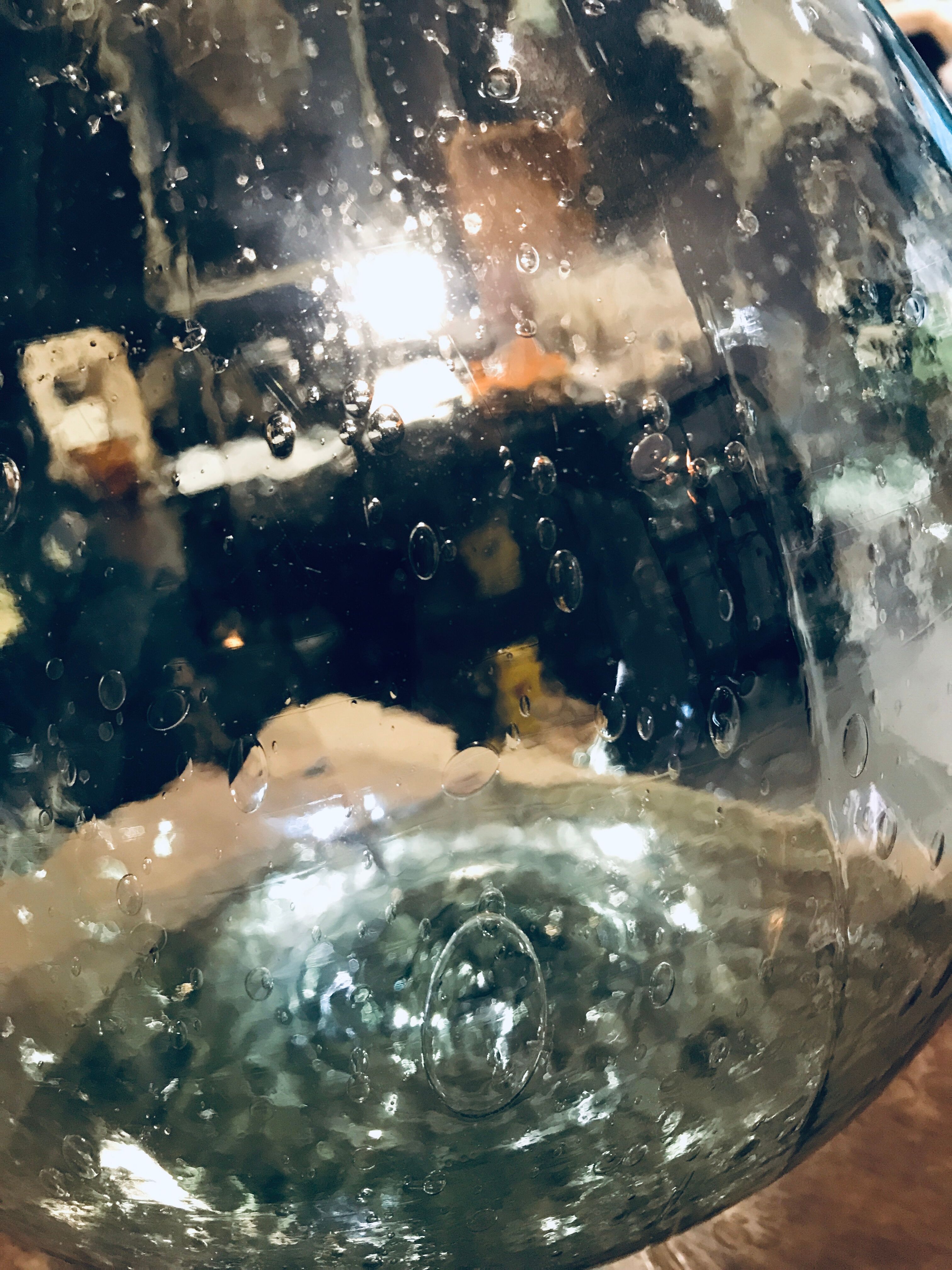 Dame Jeanne green/turquoise bubbled glass