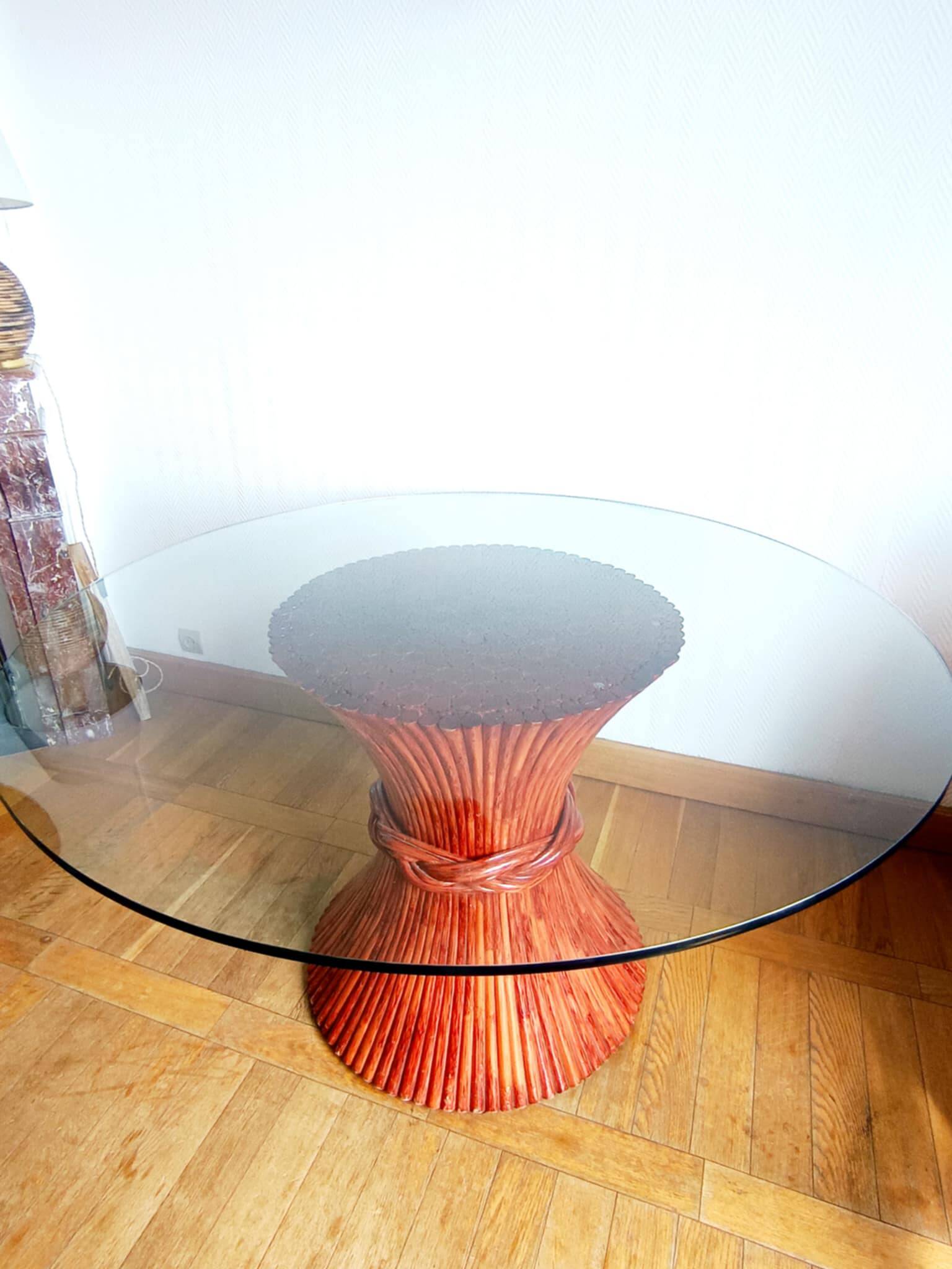 Maugrion Roche Bobois prestige rattan wheat ear table 1980
