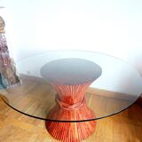 Table épi de blé  rotin prestige Maugrion Roche Bobois 1980