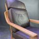 Chocolate leather armchair, wooden structure