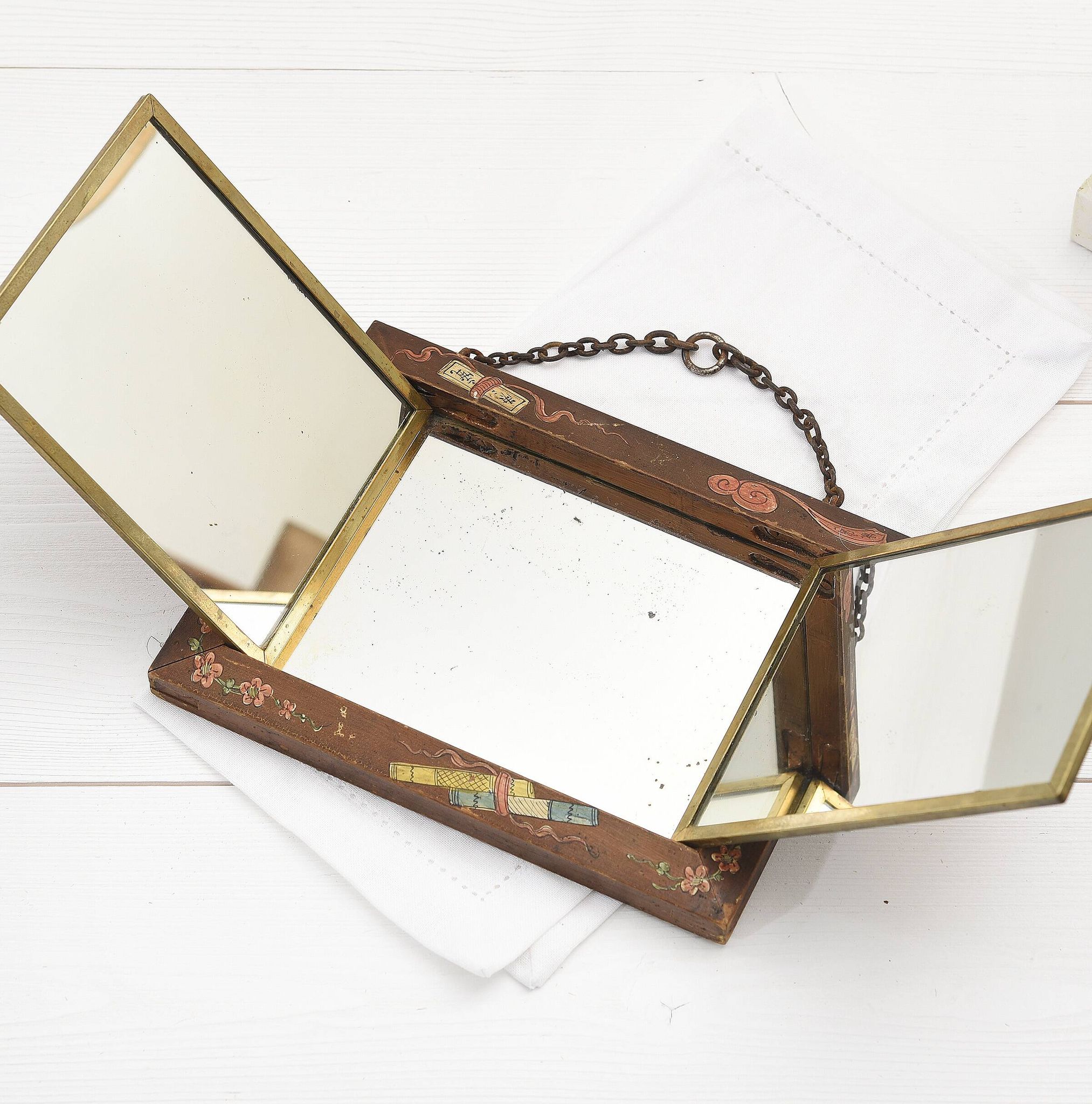 Antique Triptych Wall Mirror – Vintage 1940s Folding Dressing Table Mirror